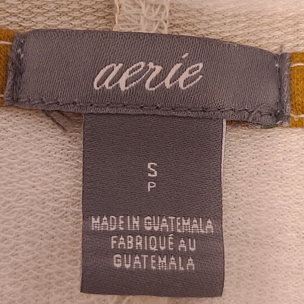 Aerie Women's Small Striped Hoodie Mustard Yellow White Long Sleeve Lightweight - Picture 7 of 13